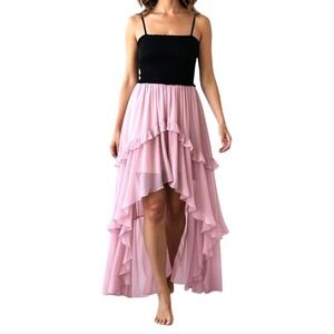 Weissman Lyrical Dance Dress Womens MA Pink Black Rosette High Low Corset Back